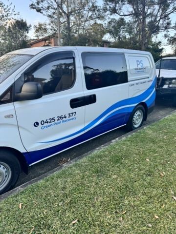PS Pool Servicing North Shore service van, rear view